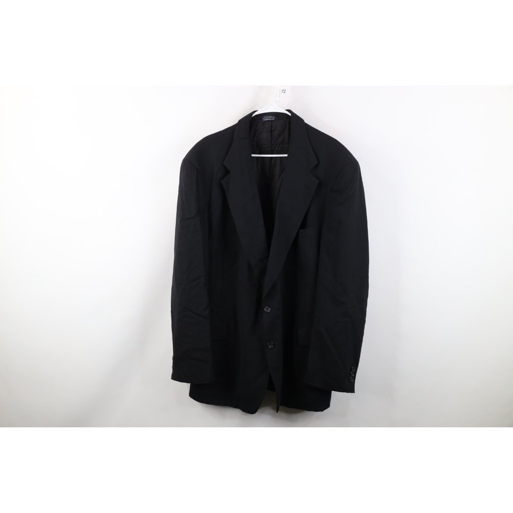 Vintage 70s Streetwear Mens 50l Wool 2 Button Suit Coat Blazer Jacket Black Usa